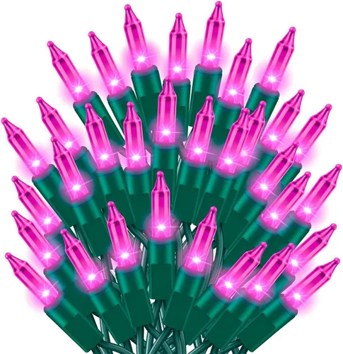 Ultra-brillantes luces de Navidad rosa mini de 100L 19.6 pies, cadena de luces incandescentes UL listadas, se conectan de extremo a extremo, juego