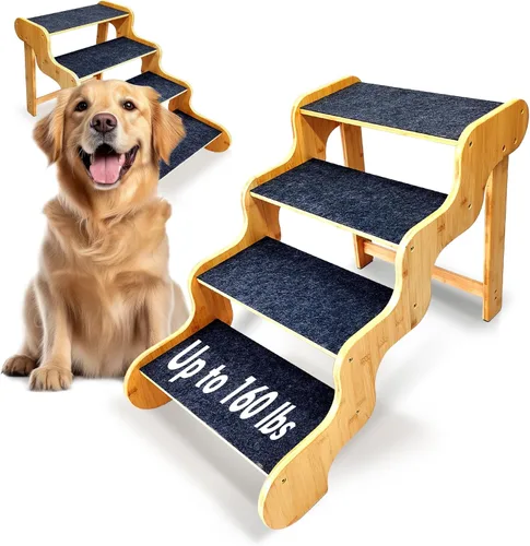 Miniatura 8 de Escaleras para perros pequeños, rampa de madera de bambú de 3 escalones para perros, mascotas/gatos para sofá, cama y automóvil, puede soportar un