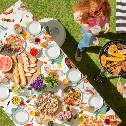 Miniatura 5 de Amylove Paquete de 2 manteles de pícnic para fiestas de barbacoa, 86 x 51 pulgadas, resistentes a las manchas, para baby shower, cumpleaños