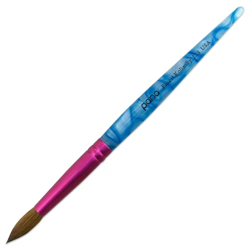 Miniatura 31 de PANA Pure Kolinsky Hair - Pincel para uñas acrílicas de pelo, forma redonda, virola rosa con mango azul con remolino blanco (tamaño 16)
