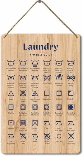 Letrero de madera rústica, guía de símbolos de lavandería, 8 x 12 pulgadas para el hogar y el baño Sign03