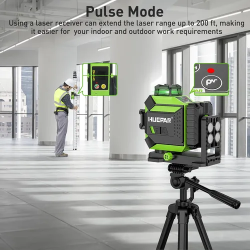 Miniatura 7 de Huepar Nivel láser 3 x 360 Láser autonivelante de línea cruzada Láser láser 3D verde con modo de pulso Herramienta láser de alineación con batería