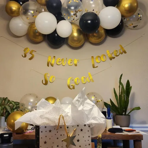 Miniatura 6 de Globos negros dorados, paquete de 60 globos de látex de 12 pulgadas negros metálicos cromados dorados con globo de confeti dorado para hombres