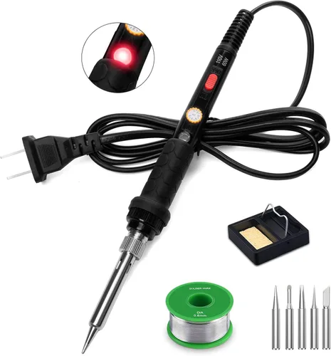Miniatura 13 de Kit de soldador mejorado, 60 W, con temperatura ajustable, herramienta soldadora con interruptor de encendido/apagado, para reparaciones eléctricas