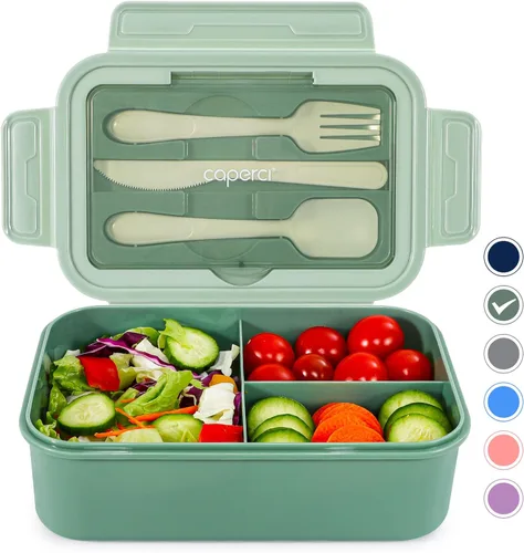 Miniatura 12 de Caperci Caja Bento Clásica para Almuerzo Adulto para Niños Mayores - Envase de Almuerzo de 47 oz con 3 Compartimentos Impermeable para Adultos