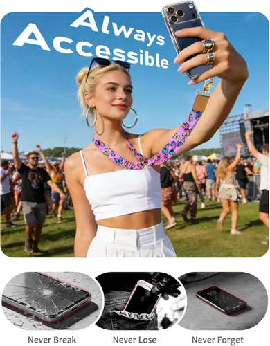 Miniatura 5 de Cordón cruzado para teléfono celular con correa para la muñeca, diseño de bonita mariposa, para colgar alrededor del cuello, correa ajustable