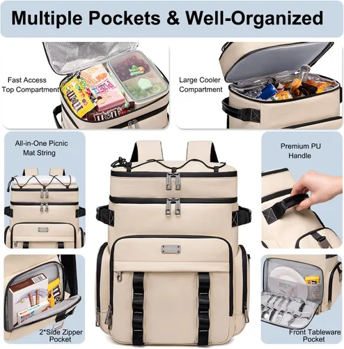 Miniatura 2 de Weitars - Mochila enfriadora aislada, bolsa enfriadora suave impermeable de doble cubierta, mochila enfriadora a prueba de fugas para almuerzo