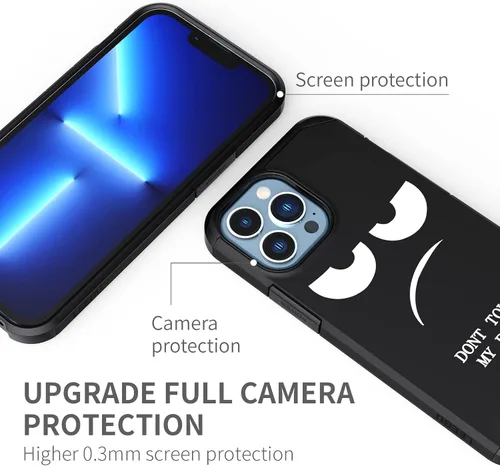 Miniatura 4 de Funda para iPhone 13 Pro, bonita funda [Don't Touch My Phone] a prueba de golpes de doble capa resistente de silicona protectora de plástico