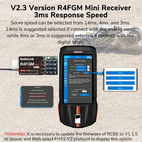 Miniatura 2 de Radiolink R4FGM V2.3 2.4Ghz 4 canales RC Gyro Receptor para Mini RC Cars 1,312.3 ft Control de largo alcance para control remoto RC RC8X/RC6GS