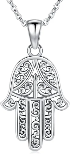 Miniatura 25 de Aniu Joyería de plata de ley 925 Hamsa de Fátima para mujer con circonita cúbica, viene con caja de regalo negra
