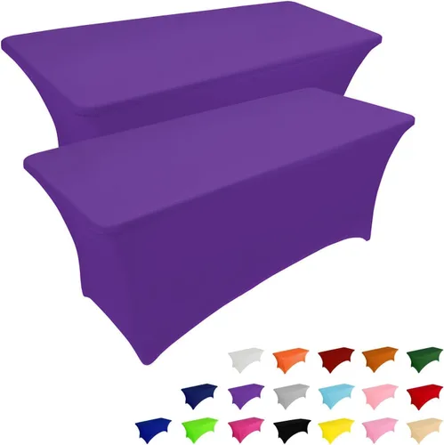 Miniatura 35 de IVAPUPU Paquete de 2 Manteles de Mesa de 6 Pies para Mesa Rectangular Ajustados para Eventos Elásticos Azul Niebla Cubiertas de Mesa Lavables Azul