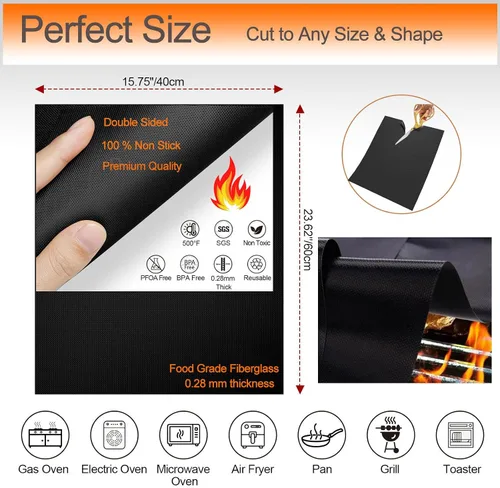 Miniatura 2 de Revestimientos para horno para la parte inferior del horno, 16 x 24 pulgadas de grosor, antiadherentes, antiadherentes, forros de horno Negro