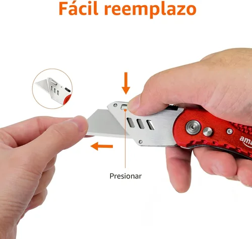 Miniatura 3 de Amazon Basics Cuchillo utilitario plegable, cuerpo de aluminio ligero, rojo