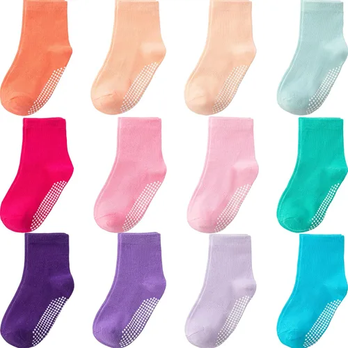 Miniatura 11 de Calcetines antideslizantes con agarre para tobillos, paquete de 12 unidades para niños pequeños, niños y niñas, lindos calcetines de algodón