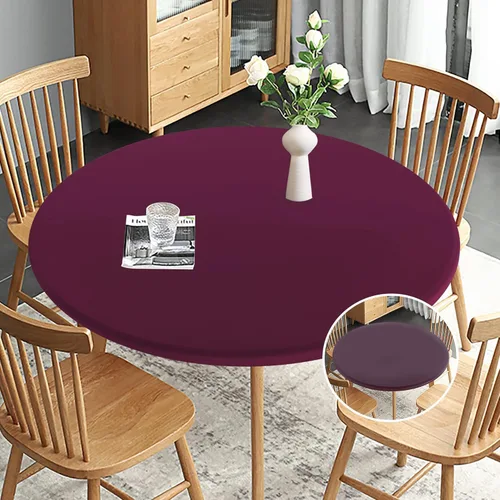 Miniatura 12 de Obstal Mantel Redondo Ajustable, Mantel Reversible Impermeable Resistente a las Manchas Elástico Extensible, Cubierta de Mesa Fácil de Limpiar