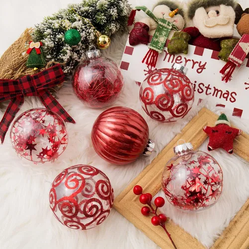 Miniatura 3 de XmasExp Juego de 8 adornos de bolas de Navidad grandes, plástico transparente inastillable, esferas colgantes para árbol de Navidad, relleno