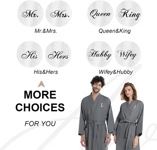 Miniatura 6 de AW BRIDAL 2Pcs Couple's Cotton Waffle Knit Robes Embroidered Lightweight Spa Robes Dressing Gown Bridal Robes for Men Women