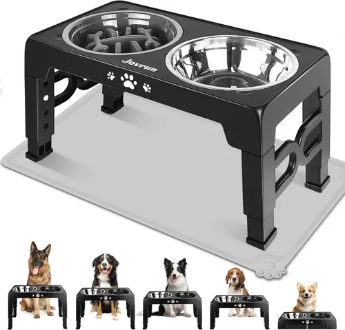 Miniatura 12 de Jovrun Cuencos Elevados para Perros, Comedero para Perros con Platos de Acero Inoxidable y Cuenco de Alimentación Lenta, Soporte Elevado Ajustable
