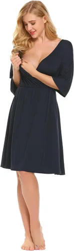 Miniatura 5 de Ekouaer Vestido de maternidad 3 en 1 para maternidad, trabajo de parto y lactancia, camisón de enfermería, ropa de dormir para lactancia, tallas S a
