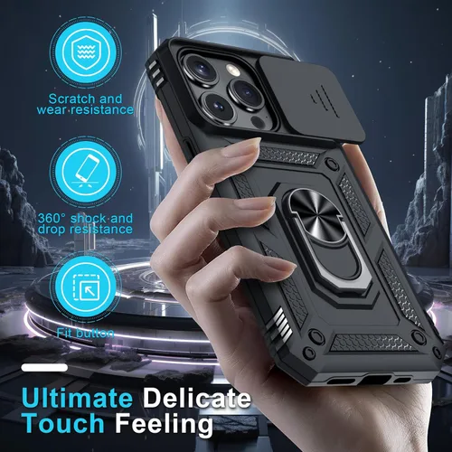 Miniatura 7 de Janmitta Funda para iPhone 14 Pro con cubierta deslizante para lente de cámara incorporada + protector de pantalla, funda de cuerpo completo Negro