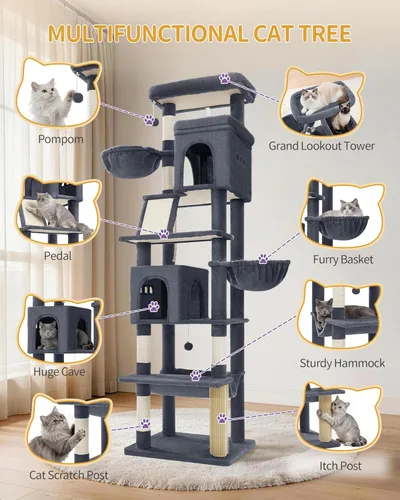 Miniatura 4 de Hzuaneri Árbol grande para gatos, torre para gatos de varios niveles de 75 pulgadas de alto, muebles de condominio para gatos más grandes
