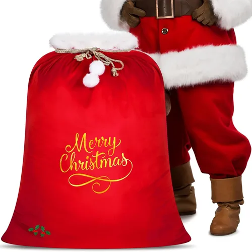 Xuniea Bolsas Extra Grandes de Navidad de 35 x 28 Pulgadas, Saco Gigante de Papá Noel de Terciopelo Rojo con Cordón, Bolsas de Regalo Navideñas
