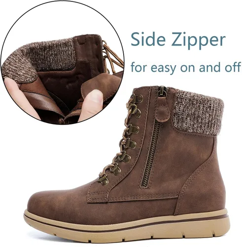 Miniatura 3 de Luoika Botines anchos para mujer, tacón plano, cremallera lateral, con cordones, talla extragrande.