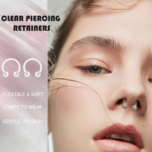 Miniatura 2 de 60 piezas de retenedores transparentes para cirugía, joyería de plástico Bioflex para pezón, lengua, nariz, tabique, cejas, cartílago, cartílago