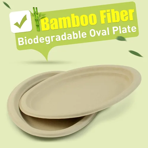 Miniatura 2 de Green Earth, Platos compostables de 10 pulgadas, 125 unidades, fibras de bambú naturales, vajilla diaria – Biodegradable, desechable, forma ovalada