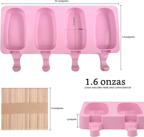 Miniatura 2 de WMKGG Juego de moldes de silicona para paletas, 2 piezas moldes para helado con 50 palitos de madera para cake pop, paletas de hielo, cakesicles Rosa
