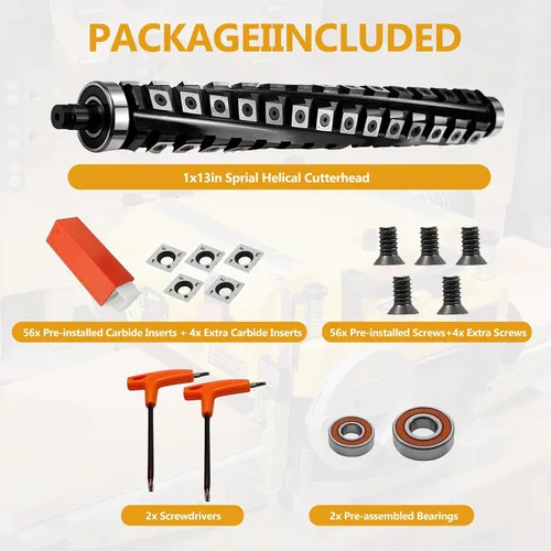 Miniatura 7 de Cabezal de corte helicoidal en espiral de 13 pulgadas para cepilladora DeWalt DW735 DW735X, cabezal de corte helicoidal, 4 filas, 60 insertos