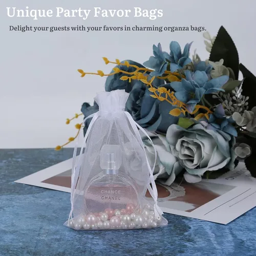 Miniatura 5 de 100 bolsas de organza transparente con cordón para recuerdos de boda, fiesta, joyería de recuerdo, dulces, cumpleaños, Navidad, festivales, jabones