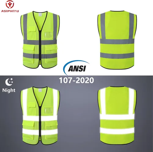 Miniatura 4 de Chaleco de seguridad reflectante para hombres y mujeres, chaleco de construcción que cumple con el estándar ANSI/ISEA Amarillo