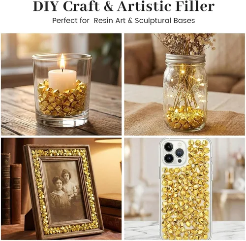 Miniatura 6 de DomeStar 520 pequeñas rocas de hielo de oro falsas, hielo acrílico, pepitas de oro falsas, canicas para rellenos de jarrones, dispersos de mesa