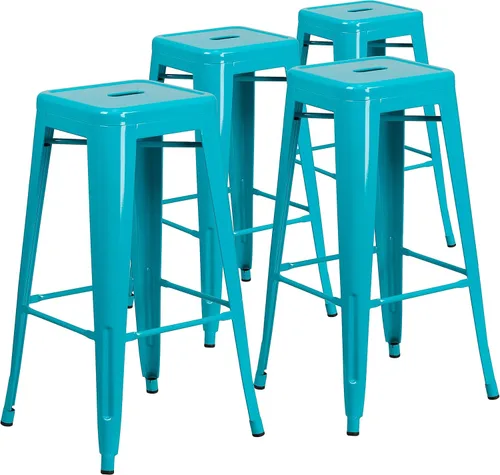 Miniatura 10 de Flash Furniture Lily - Juego de 4 taburetes de bar de metal rojo sin respaldo de 30 pulgadas de alto grado comercial para interiores y exteriores