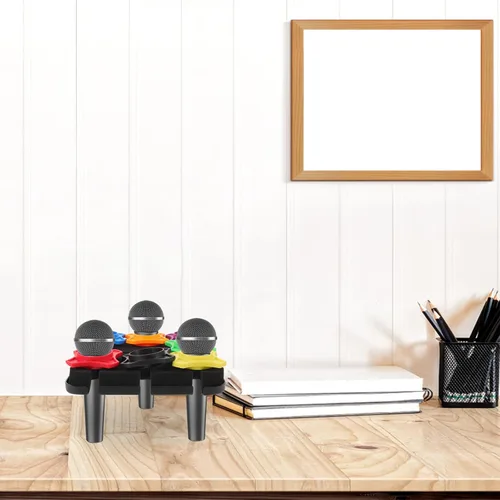 Miniatura 5 de jojofuny Soporte de micrófono múltiple para 7 micrófonos, soporte de escritorio para 7 micrófonos inalámbricos o con cable, soporte de micrófono