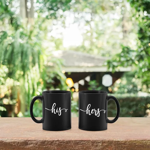 Miniatura 3 de Kunlisa Juego de tazas de café para él y ella, regalo de compromiso de boda para parejas, recién casados, marido y esposa, tazas a juego para negro