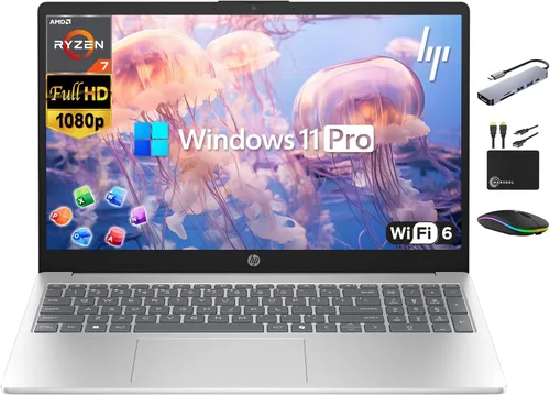 HP Laptop para 2025-2026 Hogar Estudiante Negocio, MS Office de por vida, computadora AI, FHD de 15.6 pulgadas, AMD Ryzen 7, 16 GB de RAM,