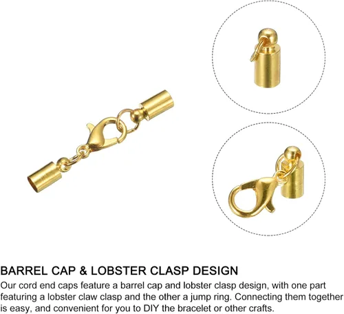 Miniatura 3 de uxcell 30 juegos de tapas de cuero de 0.157 in con cierres de pinza de langosta, terminadores de barril para hacer pulseras de cuero, 6 colores en 1