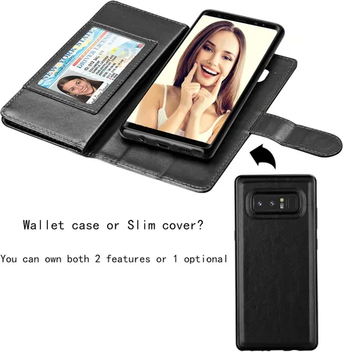 Miniatura 4 de NJJEX Funda para Galaxy Note 8, para Note 8, piel sintética [9 ranuras para tarjetas] Funda con tapa para tarjeta de crédito de identificación Negro