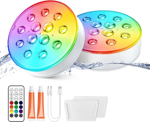 Miniatura 11 de LOFTEK Luces LED sumergibles con control remoto, 13 luces LED recargables para piscina enterrada sobre el suelo, IP68 impermeable 16