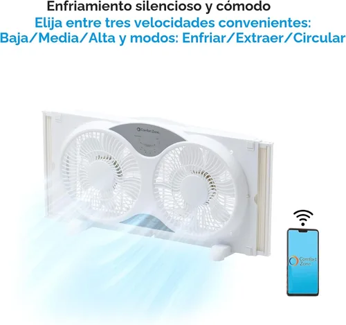 Miniatura 6 de Comfort Zone Ventilador de ventana para dormitorio, ventiladores duales de 9 pulgadas y 3 velocidades con expansores de bloqueo automático