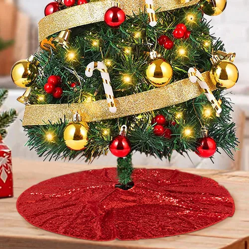 Miniatura 22 de ShinyBeauty Falda de árbol de Navidad rosa claro de 24 pulgadas, falda de lentejuelas para lápices/mini árboles, cubierta navideña para Año Nuevo