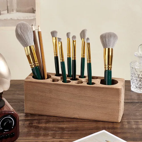 Miniatura 5 de PH PandaHall Portalápices de madera para escritorio, organizador de pinceles de 13 agujeros, soporte de estilo rústico, para oficina, estudio
