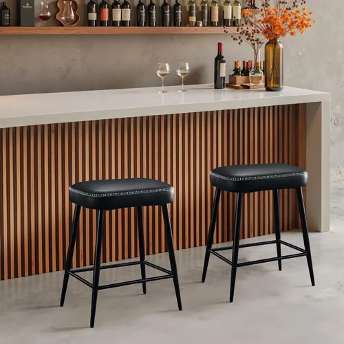 Miniatura 8 de STOOLINK Juego de 2 taburetes de bar de 24 pulgadas de altura de mostrador para isla de cocina, taburetes de bar de cocina modernos con base