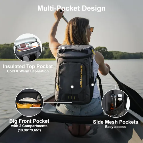 Miniatura 4 de SPARTER - Mochila enfriadora aislada a prueba de fugas para 33/49 latas, bolsa térmica con 2 compartimentos aislados, mochila de playa, viaje