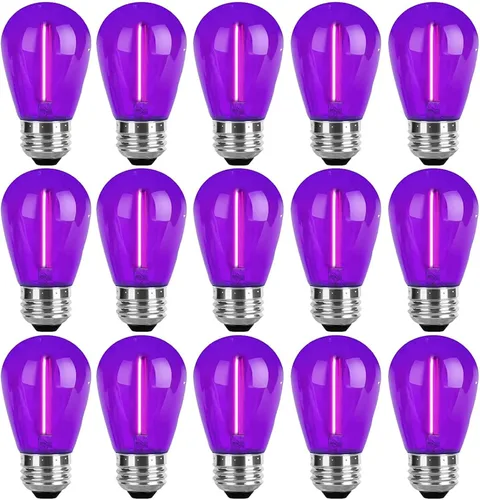 Paquete de 15 bombillas LED S14 moradas de repuesto para luces de Halloween para exteriores, 1 W, bombilla de filamento LED Edison vintage, base