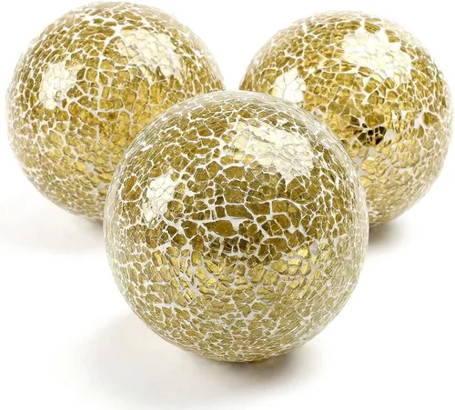 Miniatura 9 de DomeStar 3 piezas de bolas decorativas para cuencos, esferas de mosaico de vidrio de 4 pulgadas en blanco para cuencos de centro, decoración
