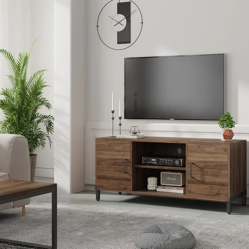 Miniatura 14 de Novilla Soporte de TV para televisores de hasta 50 pulgadas, moderno centro de entretenimiento con puerta de granero, mesa de TV con estante