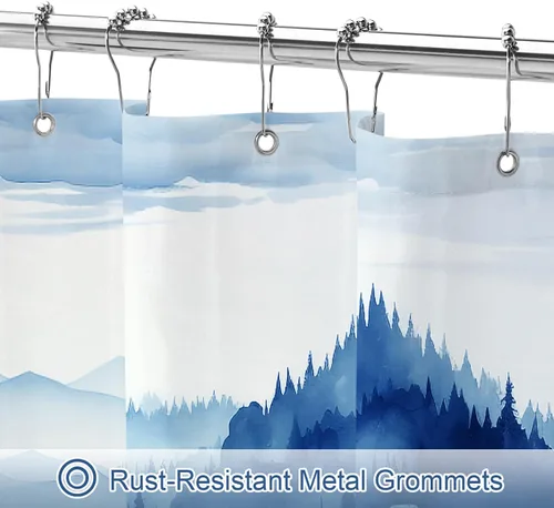 Miniatura 5 de Litabel - Cortina de ducha negra pequeña de 36 x 72 pulgadas, diseño de bosque de pino neblinoso, cortinas de ducha estrechas de medio